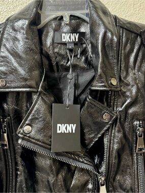 DKNY Women’s Black Faux Leather Moto Jacket XL